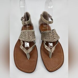 Nicole Womens 7.5 M Delilah Champagne Shimmer Leather Casual Strappy Sandals